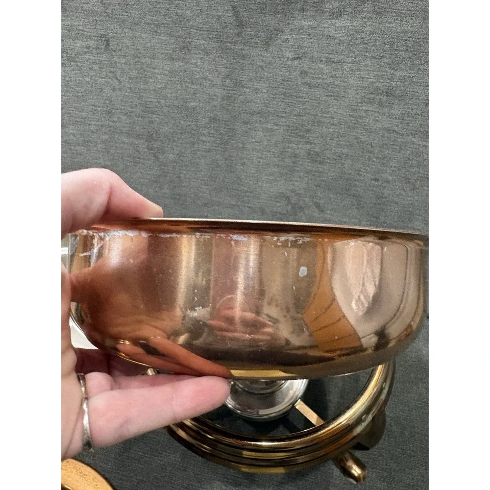 Large Copper Solid Brass Vintage Pan Dish Heavy Chafing Fondue Pot & Pasta 9